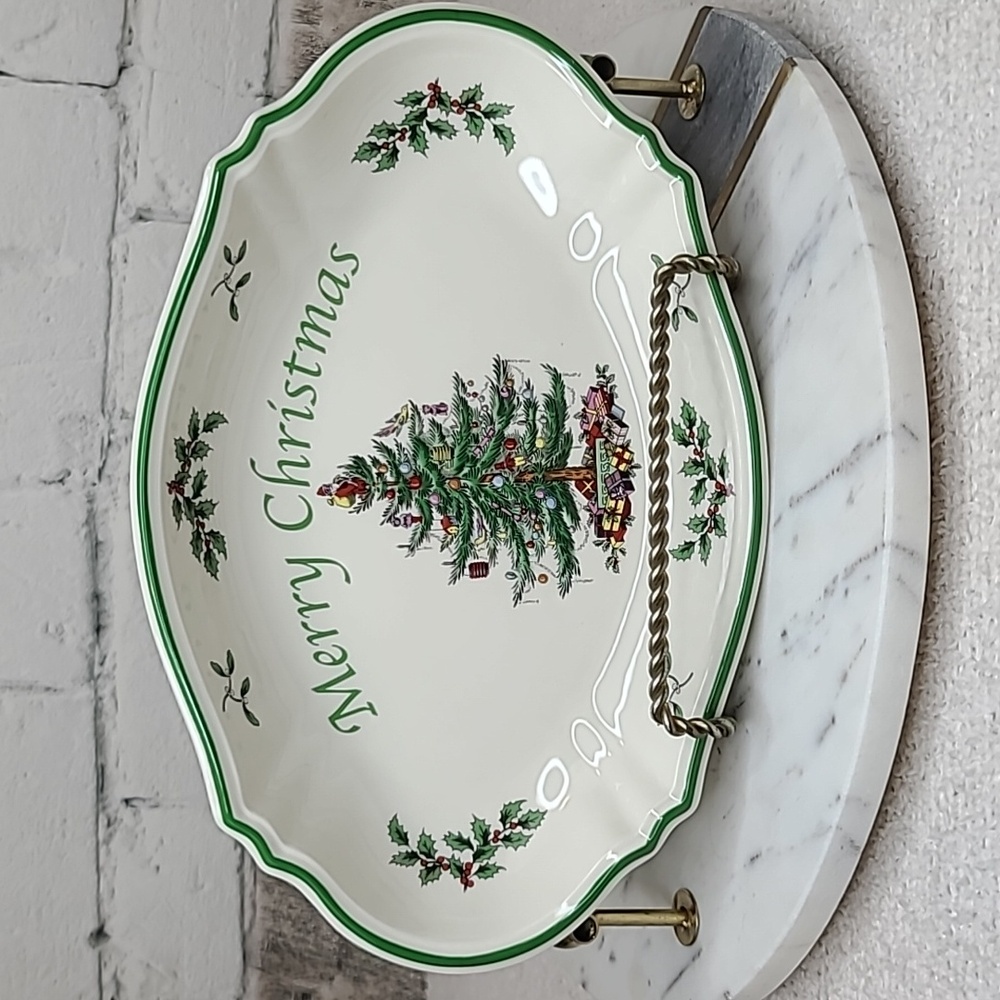 Spode Christmas Tree "Merry Christmas" Oval Scalloped Serving Tray Collectible